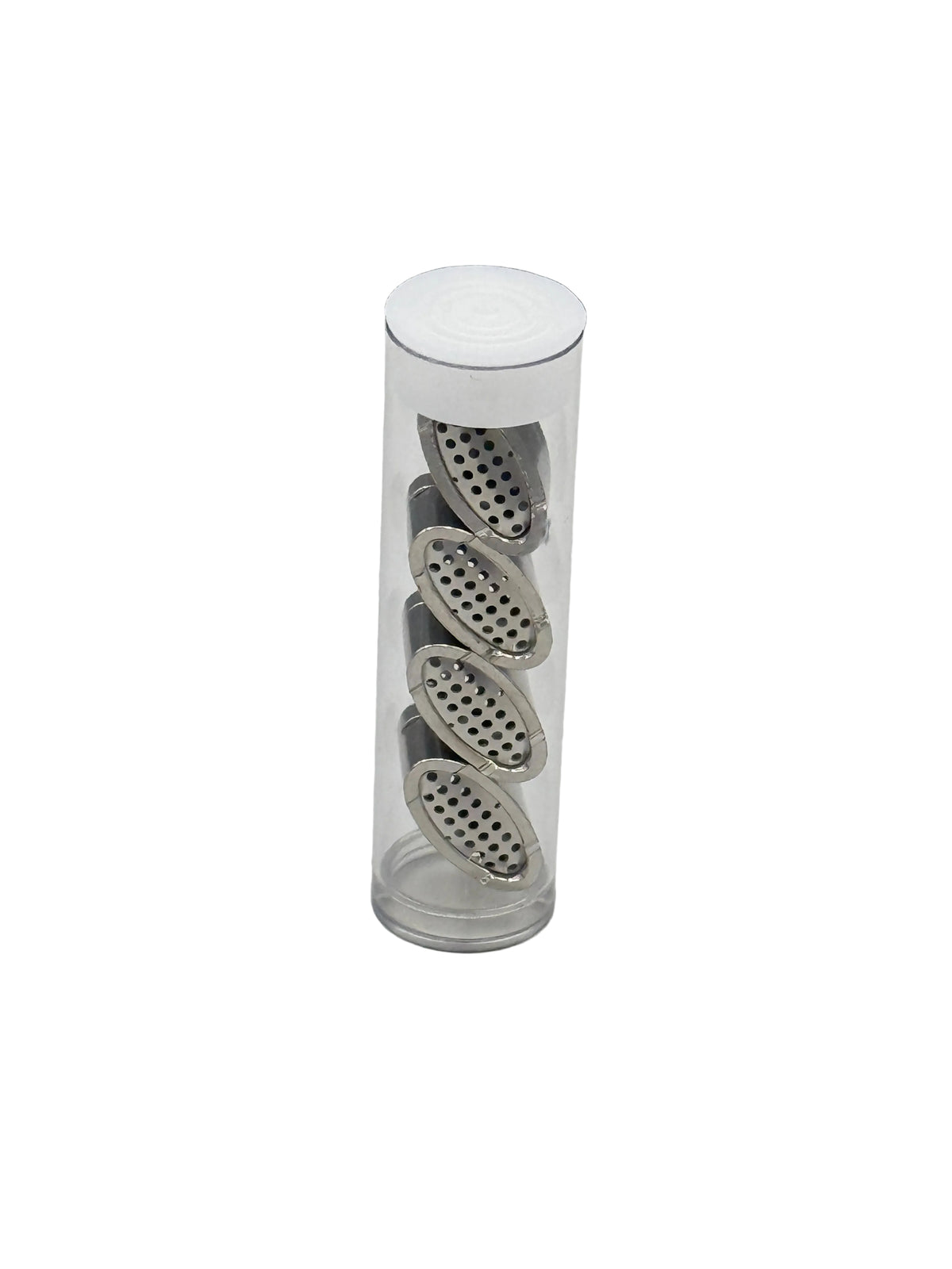 Close-up of a shower head with multiple nozzles on a white background