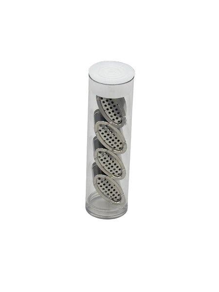 Close-up of a shower head with multiple nozzles on a white background